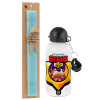Easter Set, metallic aluminum water bottle (500ml) & scented flat candle (30cm) (TURQUOISE)