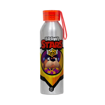 Brawl Stars Ruffs, Aluminum Sports Bottle 650ml – Silver with Red Cap and Silicone Strap