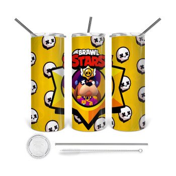 Brawl Stars Ruffs, Tumbler ποτήρι θερμό από ανοξείδωτο ατσάλι 600ml, με μεταλλικό καλαμάκι & βούρτσα καθαρισμού