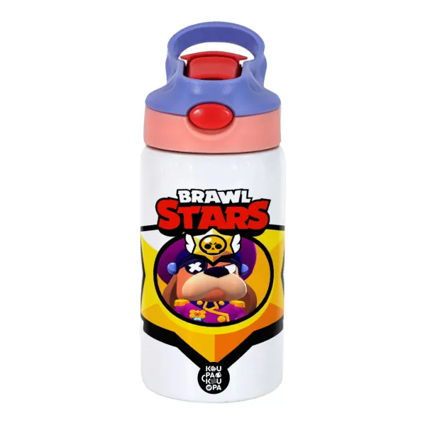 Brawl Stars Ruffs — Children's hot water bottle, stainless steel, with safety straw, pink/purple (350ml)