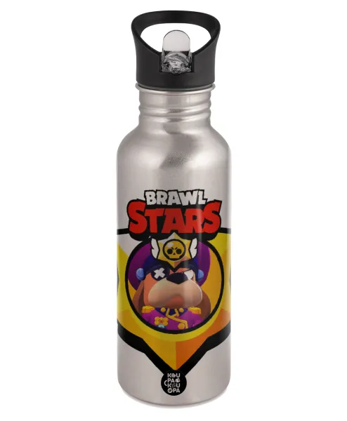 Brawl Stars Ruffs — Water bottle Silver with straw, stainless steel 600ml