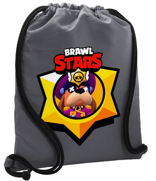 Brawl Stars Ruffs — Τσάντα πλάτης πουγκί GYMBAG ΓΚΡΙ, με τσέπη (40x48cm) & χονδρά κορδόνια