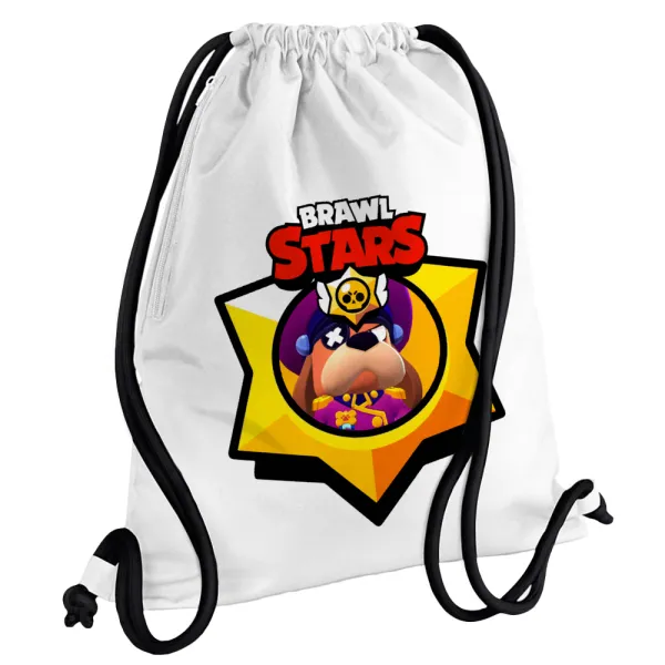 Brawl Stars Ruffs — Backpack pouch GYMBAG white, with pocket (40x48cm) & thick cords