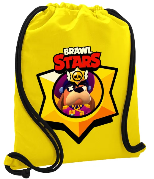 Brawl Stars Ruffs — Backpack pouch GYMBAG Yellow, with pocket (40x48cm) & thick cords