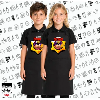 Brawl Stars Ruffs, Μαύρη ΠΑΙΔΙΚΗ Ποδιά μακριά Σεφ ολόσωμη με τσέπες