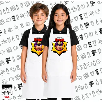 Brawl Stars Ruffs, Λευκή ΠΑΙΔΙΚΗ Ποδιά μακριά Σεφ ολόσωμη με τσέπες