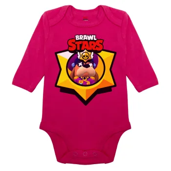 Brawl Stars Ruffs, Μακρυμάνικο βρεφικό φορμάκι, 0-18 μηνών, ΡΟΖ, 100% Organic Cotton