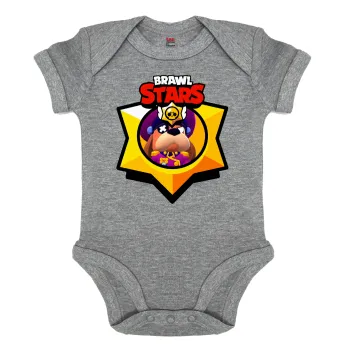 Brawl Stars Ruffs, Βρεφικό φορμάκι μωρού, 0-18 μηνών, ΓΚΡΙ ΜΕΛΑΝΖΕ, 100% Organic Cotton, κοντομάνικο
