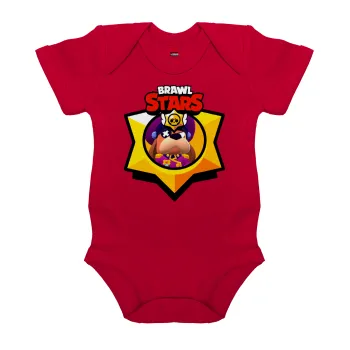 Brawl Stars Ruffs, Βρεφικό φορμάκι μωρού, ΚΟΚΚΙΝΟ, 100% Organic Cotton, κοντομάνικο
