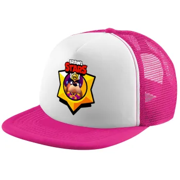 Brawl Stars Ruffs, Καπέλο παιδικό Soft Trucker με Δίχτυ ΡΟΖ/ΛΕΥΚΟ (POLYESTER, ΠΑΙΔΙΚΟ, ONE SIZE)