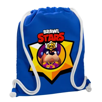Brawl Stars Ruffs, Τσάντα πλάτης πουγκί GYMBAG Μπλε, με τσέπη (40x48cm) & χονδρά κορδόνια