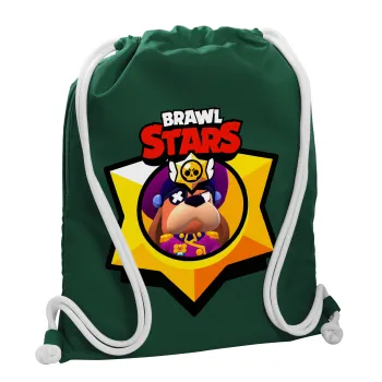 Brawl Stars Ruffs, Τσάντα πλάτης πουγκί GYMBAG BOTTLE GREEN, με τσέπη (40x48cm) & χονδρά λευκά κορδόνια