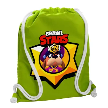 Brawl Stars Ruffs, Τσάντα πλάτης πουγκί GYMBAG LIME GREEN, με τσέπη (40x48cm) & χονδρά κορδόνια