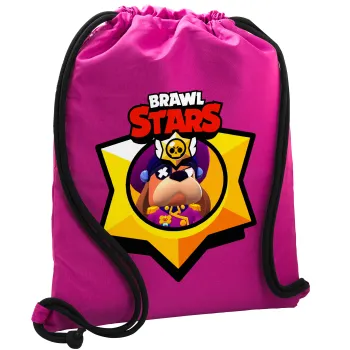 Brawl Stars Ruffs, Backpack pouch GYMBAG Fuchsia, with pocket (40x48cm) & thick cords