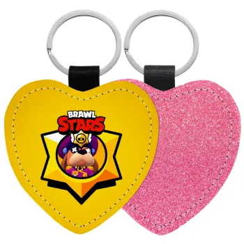 Brawl Stars Ruffs, Μπρελόκ PU δερμάτινο glitter καρδιά ΡΟΖ