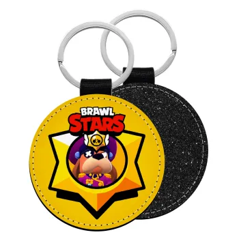 Brawl Stars Ruffs, Μπρελόκ Δερματίνη, στρογγυλό ΜΑΥΡΟ (5cm)