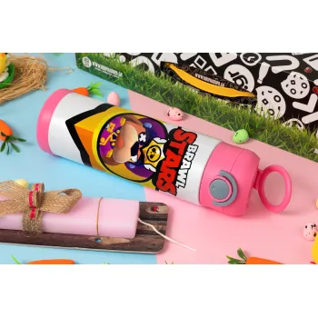 Brawl Stars Ruffs, Easter candle, Childrens hot water bottle, stainless steel, with safety straw, PINK (500ml)