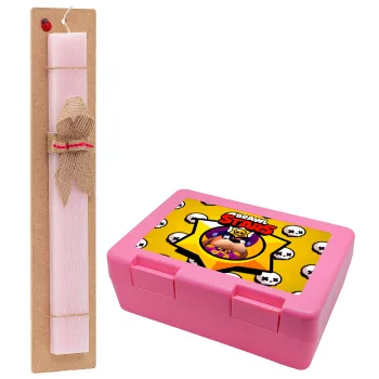 Brawl Stars Ruffs, Easter Set, children's snack container PINK & scented flat Easter candle (30cm) (PINK)