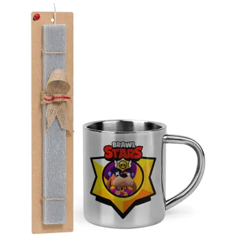 Brawl Stars Ruffs, Easter Set, metallic thermal cup (300ml) & Easter aromatic flat candle (30cm) (GRAY)