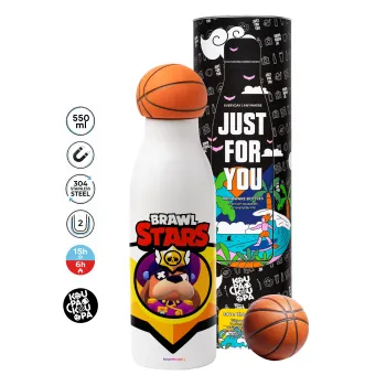 Brawl Stars Ruffs, Μπάλα μπάσκετ μεταλλικό παγούρι θερμός, διπλού τοιχώματος, 550ml