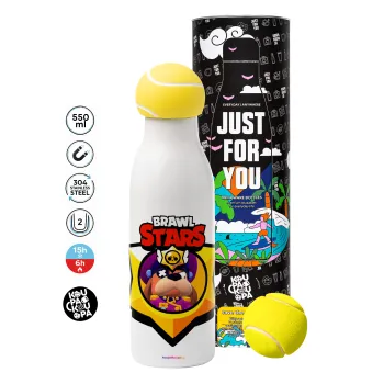 Brawl Stars Ruffs, Μπάλα τένις μεταλλικό παγούρι θερμός, διπλού τοιχώματος, 550ml