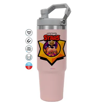 Brawl Stars Ruffs, ΡΟΖ χρώματος Θερμός Ανοξείδωτο 890ml (30oz) με χερούλι