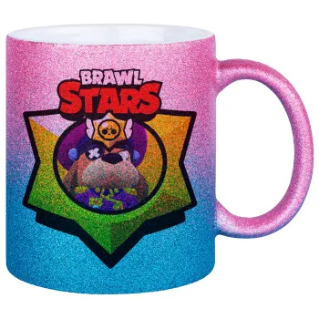 Brawl Stars Ruffs, Κούπα Χρυσή/Μπλε Glitter, κεραμική, 330ml