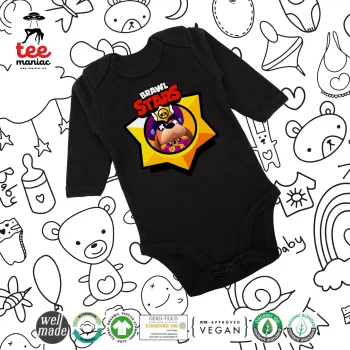 Brawl Stars Ruffs, Μακρυμάνικο βρεφικό φορμάκι, 0-18 μηνών, ΜΑΥΡΟ, 100% Organic Cotton