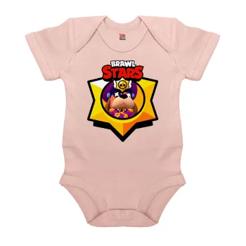 Brawl Stars Ruffs, Βρεφικό φορμάκι μωρού, 0-18 μηνών, ΡΟΖ POWDER, 100% Organic Cotton, κοντομάνικο