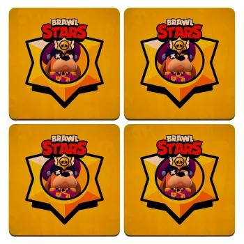 Brawl Stars Ruffs, ΣΕΤ x4 Σουβέρ ξύλινα τετράγωνα plywood (9cm)