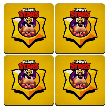 Brawl Stars Ruffs, ΣΕΤ 4 Σουβέρ ξύλινα τετράγωνα (9cm)
