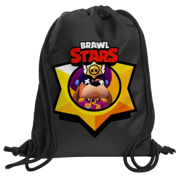 Brawl Stars Ruffs, Τσάντα πλάτης πουγκί GYMBAG Μαύρη, με τσέπη (40x48cm) & χονδρά κορδόνια