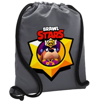 Brawl Stars Ruffs, Τσάντα πλάτης πουγκί GYMBAG ΓΚΡΙ, με τσέπη (40x48cm) & χονδρά κορδόνια