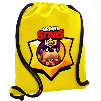 Brawl Stars Ruffs, Τσάντα πλάτης πουγκί GYMBAG Κίτρινη, με τσέπη (40x48cm) & χονδρά κορδόνια