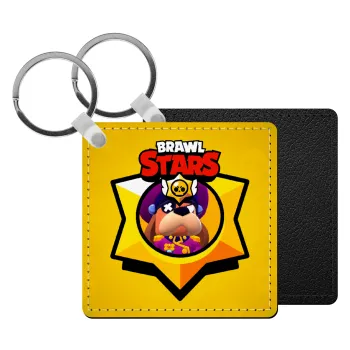 Brawl Stars Ruffs, Μπρελόκ Δερματίνη, τετράγωνο ΜΑΥΡΟ (5x5cm)