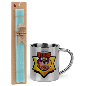 Brawl Stars Ruffs, Πασχαλινή Λαμπάδα με μεταλλική κούπα θερμό (300ml) & κερί αρωματικό πλακέ (30cm) (ΤΙΡΚΟΥΑΖ)