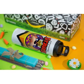 Brawl Stars Ruffs, Πασχαλινή Λαμπάδα με Travel Tumbler θερμό με διπλό καπάκι (600ml, BPA free) & κερί αρωματικό πλακέ (30cm) (ΤΙΡΚΟΥΑΖ)