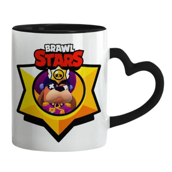 Brawl Stars Ruffs, Κούπα καρδιά χερούλι μαύρη, κεραμική, 330ml
