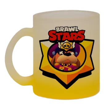 Brawl Stars Ruffs, Κούπα γυάλινη δίχρωμη με βάση το κίτρινο ματ, 330ml