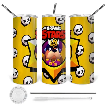 Brawl Stars Ruffs, Tumbler ποτήρι θερμό από ανοξείδωτο ατσάλι 600ml, με μεταλλικό καλαμάκι & βούρτσα καθαρισμού