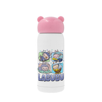 Labubu, Pink stainless steel thermal flask, 320ml