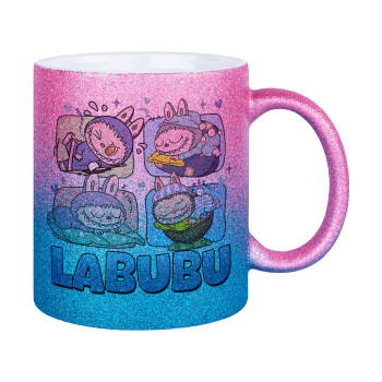 Labubu, Κούπα Χρυσή/Μπλε Glitter, κεραμική, 330ml