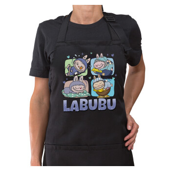 Labubu, Ποδιά μακριά Σεφ ολόσωμη με τσέπες Μαύρη (ΕΝΗΛΙΚΩΝ)