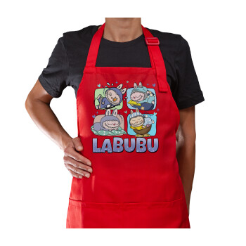 Labubu, Ποδιά Μακριά Σεφ ολόσωμη με τσέπες Κόκκινη (ΕΝΗΛΙΚΩΝ)