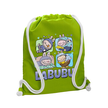 Labubu, Τσάντα πλάτης πουγκί GYMBAG LIME GREEN, με τσέπη (40x48cm) & χονδρά κορδόνια