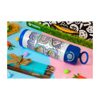 Labubu, Easter candle, Childrens hot water bottle, stainless steel, with safety straw, BLUE (500ml)