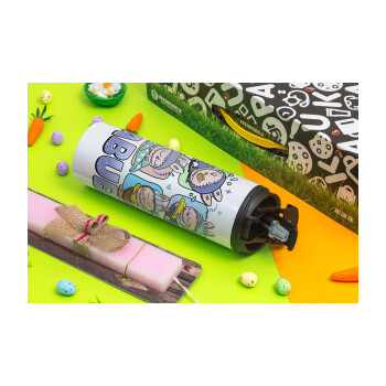 Labubu, Πασχαλινή Λαμπάδα με Travel Tumbler θερμό με διπλό καπάκι (600ml, BPA free) & κερί αρωματικό πλακέ (30cm) (ΡΟΖ)