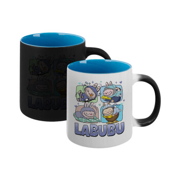 Labubu, Κούπα Μαγική εσωτερικό μπλε, κεραμική 330ml που αλλάζει χρώμα με το ζεστό ρόφημα