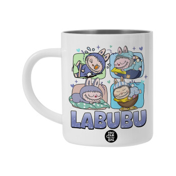 Labubu, Λευκή Ανοξείδωτη Μεταλλική Κούπα 450ml - Διπλού Τοιχώματος 