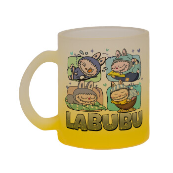 Labubu, Κούπα γυάλινη δίχρωμη με βάση το κίτρινο ματ, 330ml